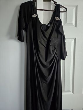 Elegant Black Draped Evening Dress with Rhinestone Accents